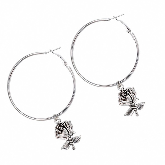 2/$20! Silver Hoops w/Antiqued Rose - Picture 6 of 10